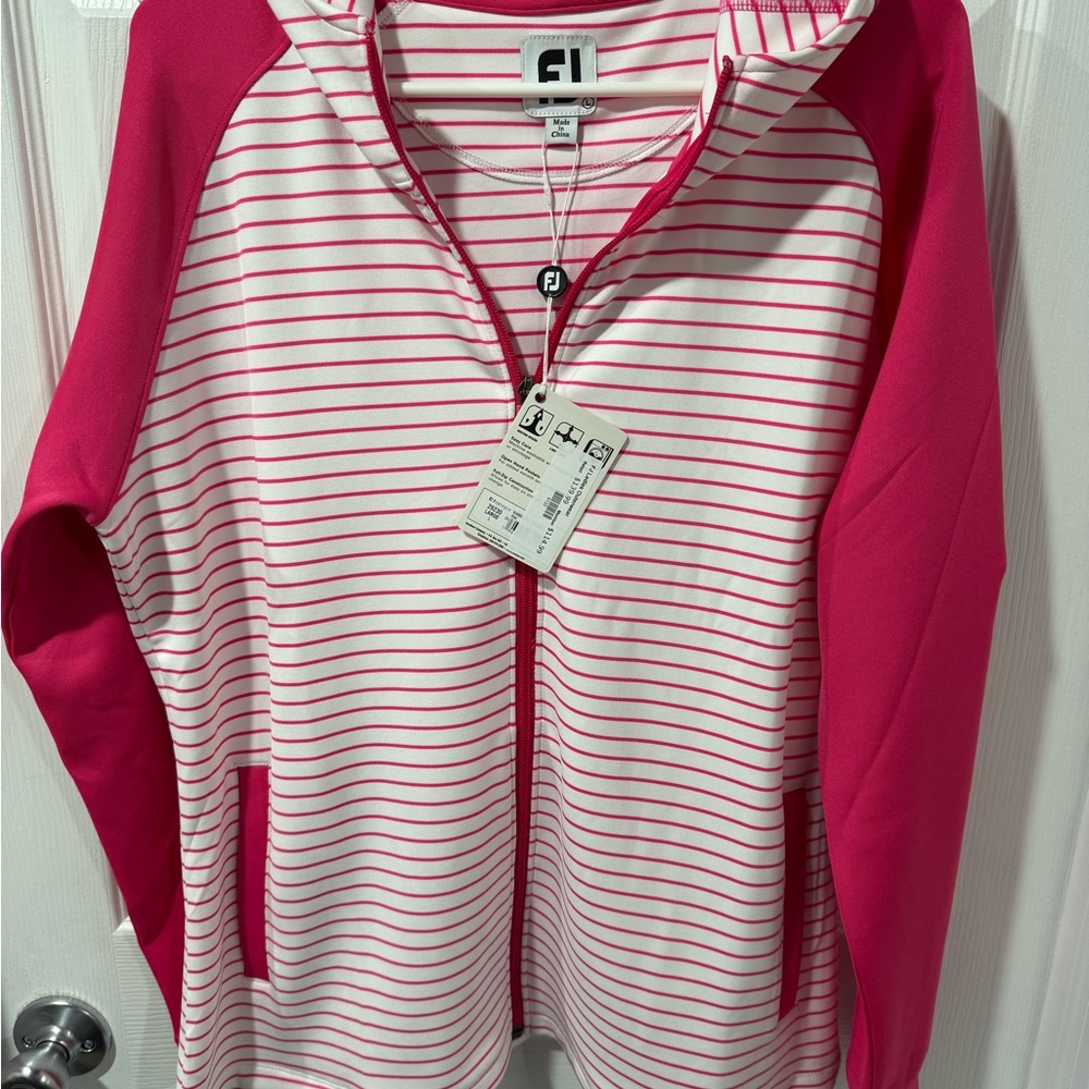 NWT FootJoy Pink and White Full-Zip Hoodie